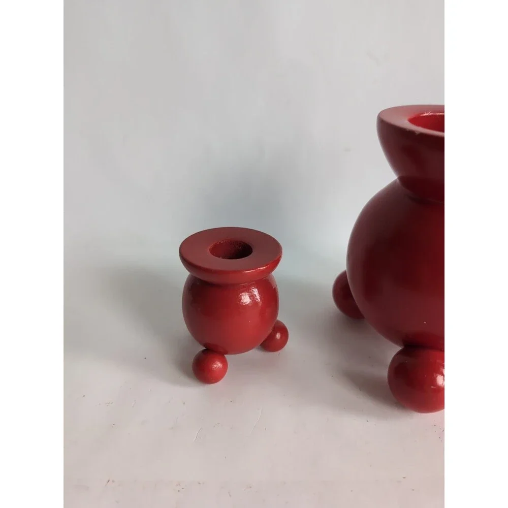 Vtg Scandinavian Red Candlestick Taper Candle Holders Sweden Nordic Set of 3